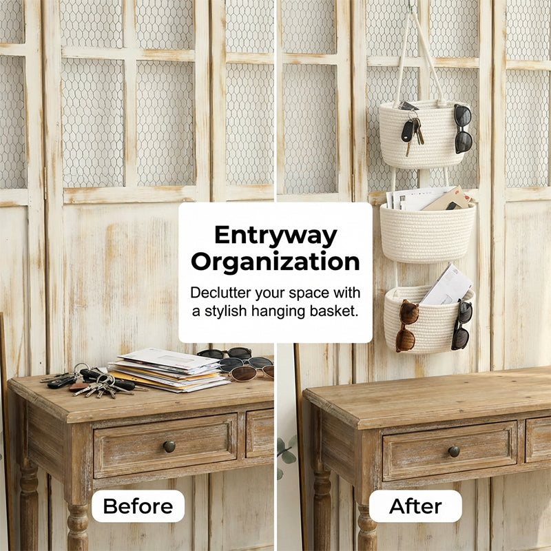 🧺 ¡50% DE DESCUENTO POR TIEMPO LIMITADO! ✨ Organizador Colgante de Pared – 3 Niveles, Estilo Boho, Ahorra Espacio 🏡