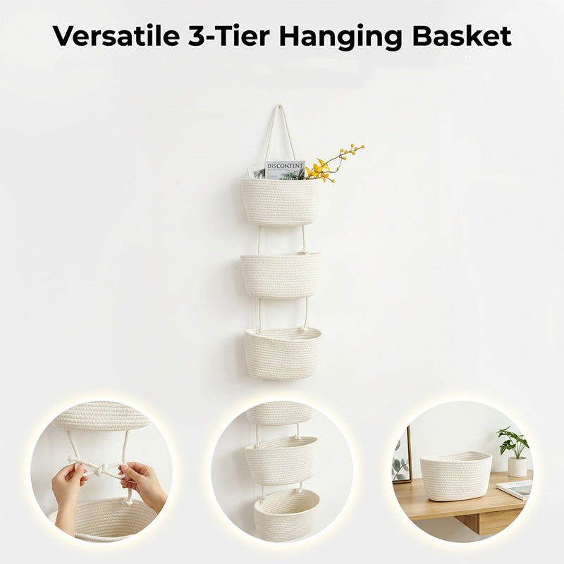 🧺 ¡50% DE DESCUENTO POR TIEMPO LIMITADO! ✨ Organizador Colgante de Pared – 3 Niveles, Estilo Boho, Ahorra Espacio 🏡