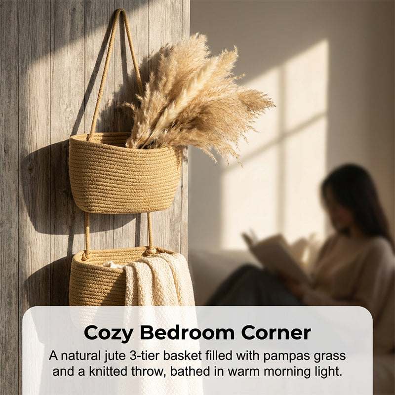 🧺 ¡50% DE DESCUENTO POR TIEMPO LIMITADO! ✨ Organizador Colgante de Pared – 3 Niveles, Estilo Boho, Ahorra Espacio 🏡