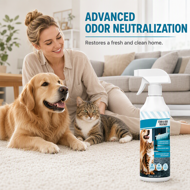 🐾 Spray quitamanchas y eliminador de olores para mascotas – Limpiador enzimático para orina, heces, alfombras y tapicería