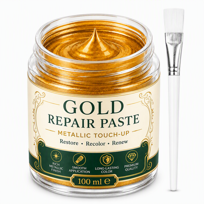 Pasta riparativa metallizzata dorata per rifiniture, con pennello