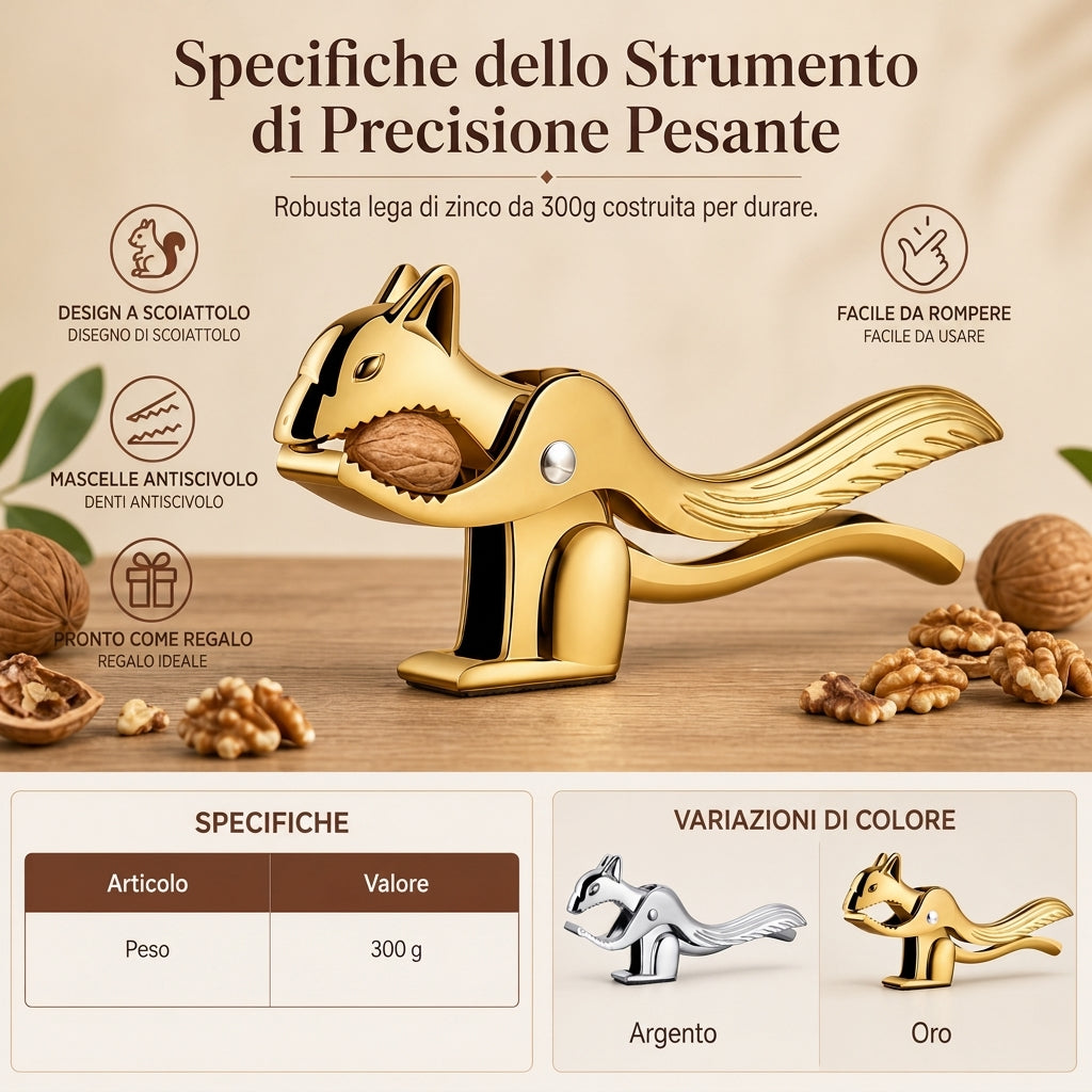 Schiaccianoci a Forma di Scoiattolo in Lega di Zinco, Strumento Multifunzione per Rompere Noci e Frutta Secca