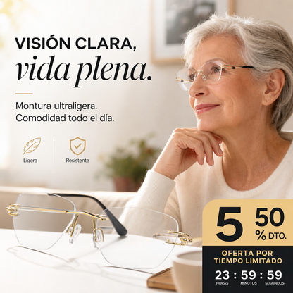 🔥¡50% DE DESCUENTO! 🔍 Gafas sin montura con filtro de luz azul | Tecnología avanzada de filtrado de luz azul · 👓 Elegante diseño sin montura · Perfectas tanto para ocasiones informales como profesionales