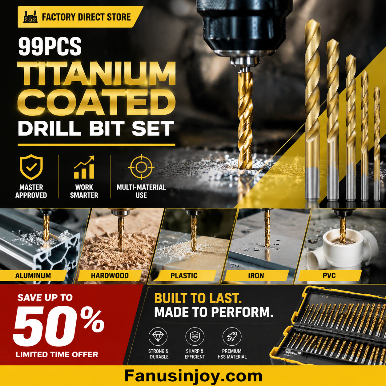 ¡50% DE DESCUENTO POR TIEMPO LIMITADO! 🔥 🔧 ¡La herramienta de alta eficiencia favorita de los artesanos expertos! Oferta directa de fábrica - Juego de brocas con recubrimiento de titanio de 99 piezas