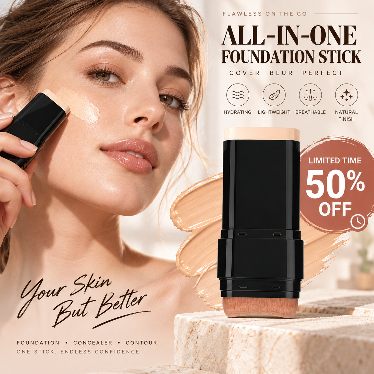 Stick fondotinta 2 in 1 con pennellino