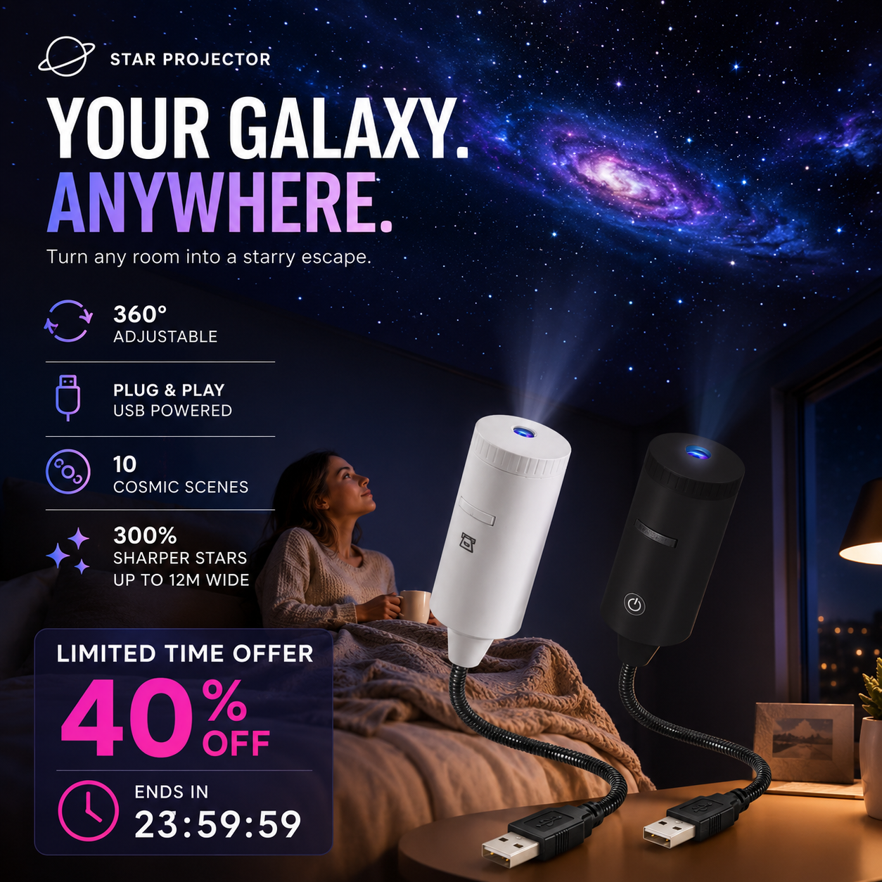📢Comprar 2 Descuento 20%✨ Proyector HD de Estrellas Plug-and-Play 🌟🥳 Más de 50.000 usuarios satisfechos